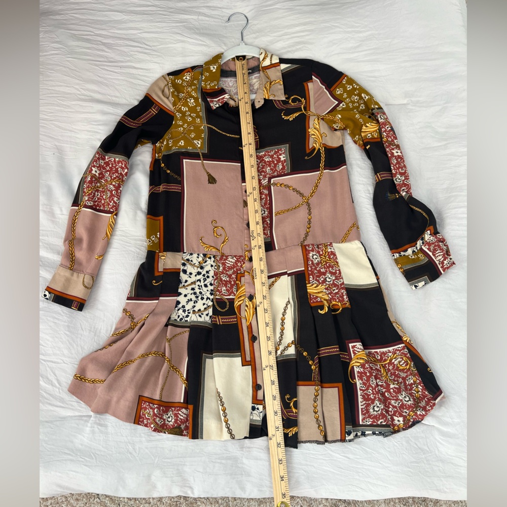 Zara Chain Patchwork Print Shirt Dress Size Small - Picture 6 of 7